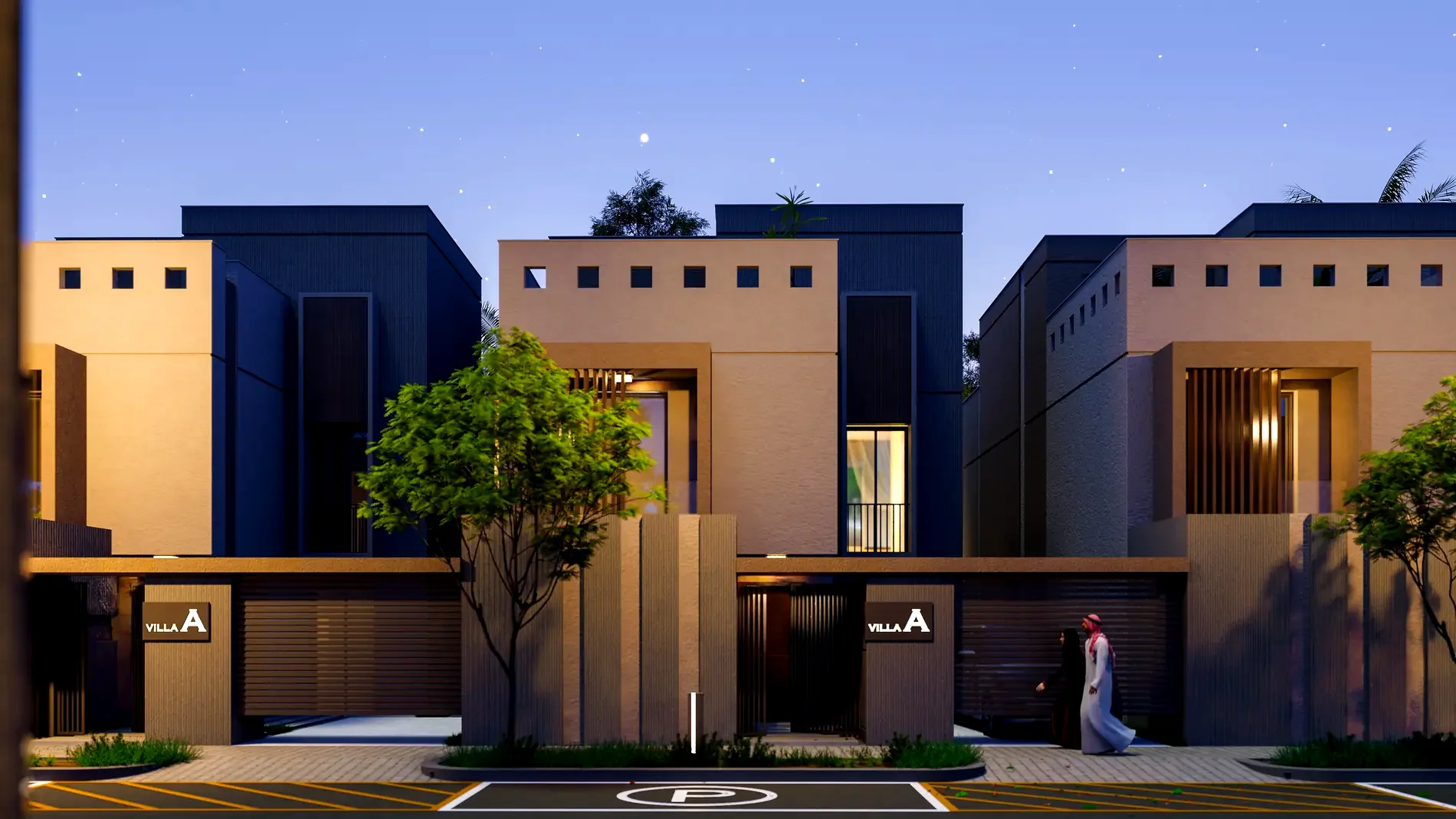 Villa cephelerinin akşam ışığındaki görünümü