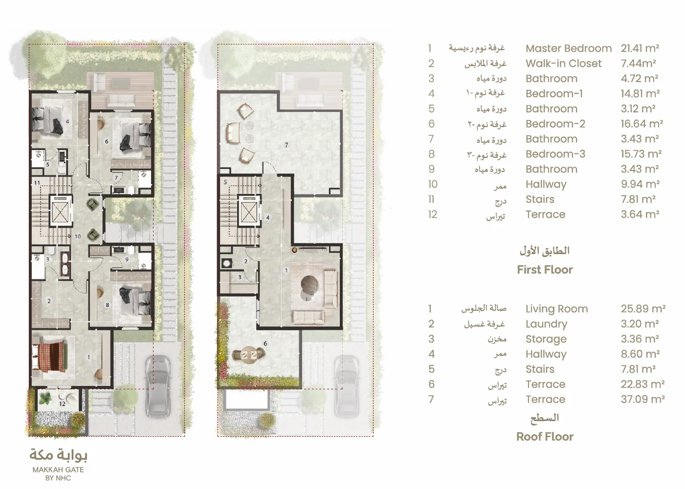 Villa A — 1. kat ve çatı planı